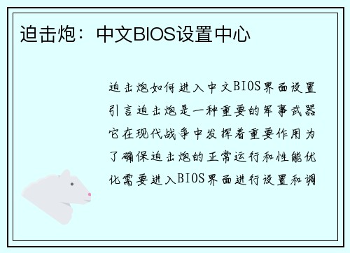迫击炮：中文BIOS设置中心